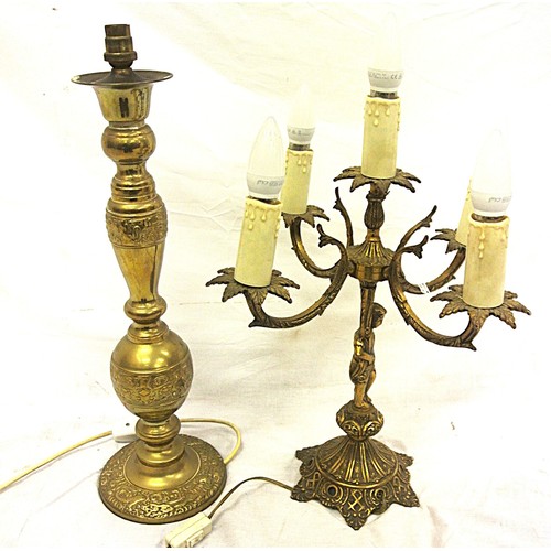 238 - 2 ornate brass electric lamps with foliate decoration