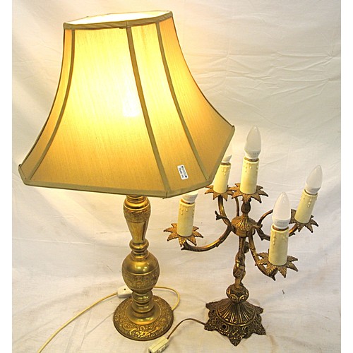 238 - 2 ornate brass electric lamps with foliate decoration