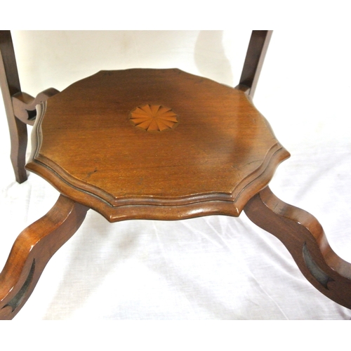 310 - Edwardian inlaid and crossbanded mahogany occasional table with wavy borders, shaped legs and stretc... 