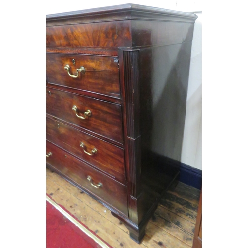 315 - Edwardian inlaid and crossbanded mahogany chest of 2 short & 3 long drawers with brass drop handles,... 