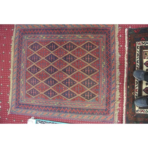 353 - Hand woven Afghan Moshwani rug embossed with diamond pattern 130 x 110 cm