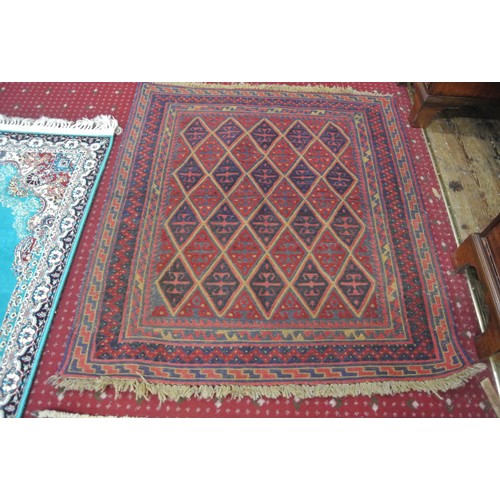 353 - Hand woven Afghan Moshwani rug embossed with diamond pattern 130 x 110 cm