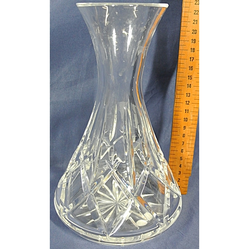 302 - Waterford Crystal cut glass flower vase with faceted decoration  H23cm x base 15cm