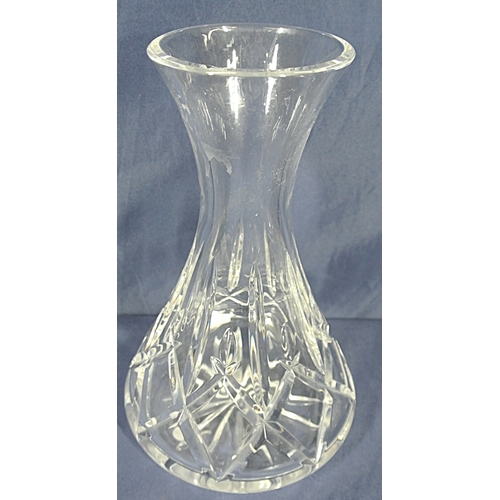 302 - Waterford Crystal cut glass flower vase with faceted decoration  H23cm x base 15cm