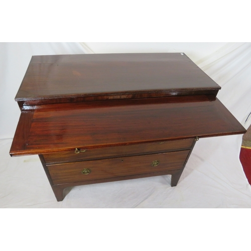 305 - Edwardian mahogany bachelors chest with pull-out slide, 3 graduated drawers with drop handles, on br... 