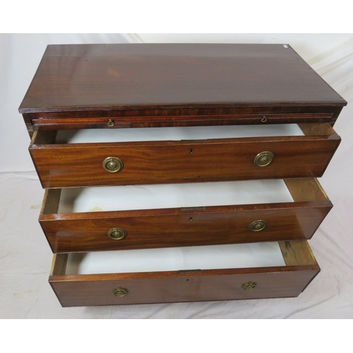 305 - Edwardian mahogany bachelors chest with pull-out slide, 3 graduated drawers with drop handles, on br... 