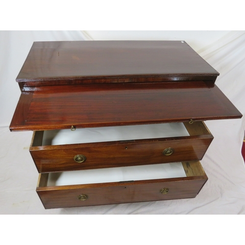 305 - Edwardian mahogany bachelors chest with pull-out slide, 3 graduated drawers with drop handles, on br... 