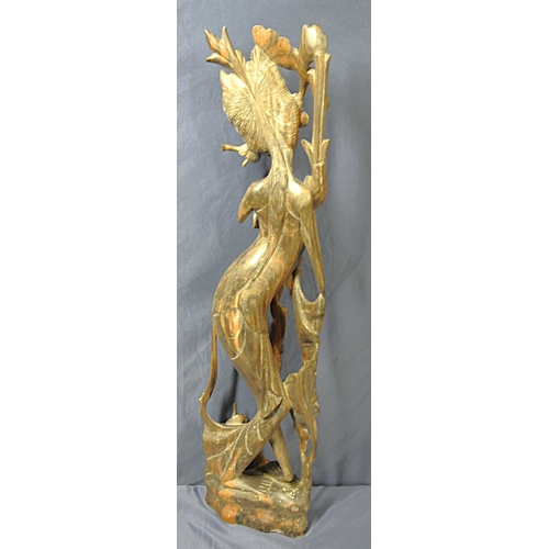 308 - Oriental rosewood carved figure of a lady with ornate foliate decoration