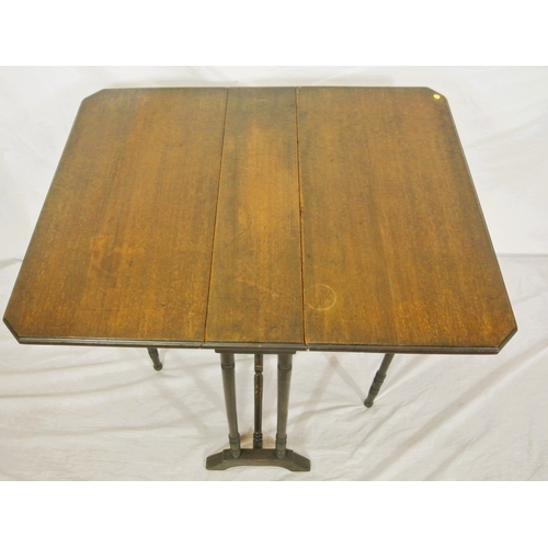 309 - Edwardian mahogany pembroke table with drop leaves, gateleg support, turned columns & stretcher with... 