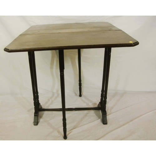 309 - Edwardian mahogany pembroke table with drop leaves, gateleg support, turned columns & stretcher with... 