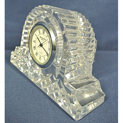 313 - Waterford Crystal cut glass domed desk clock with serrated cut