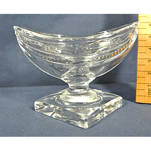 314 - Waterford Crystal cut glass oval stemmed salt cellar with square base