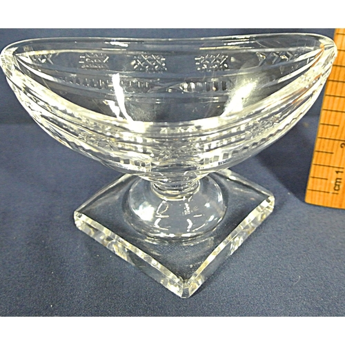 314 - Waterford Crystal cut glass oval stemmed salt cellar with square base