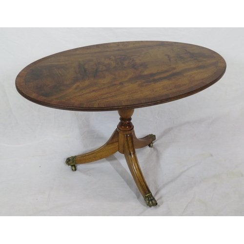 316 - Edwardian design oval crossbanded mahogany occasional table with reeded border, turned column, on hi... 