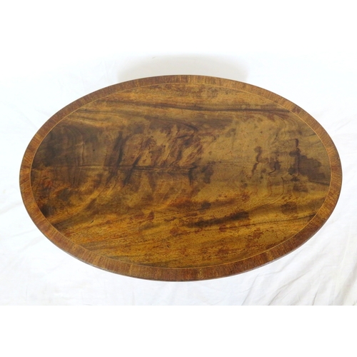 316 - Edwardian design oval crossbanded mahogany occasional table with reeded border, turned column, on hi... 