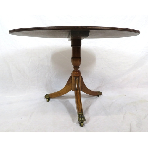 316 - Edwardian design oval crossbanded mahogany occasional table with reeded border, turned column, on hi... 