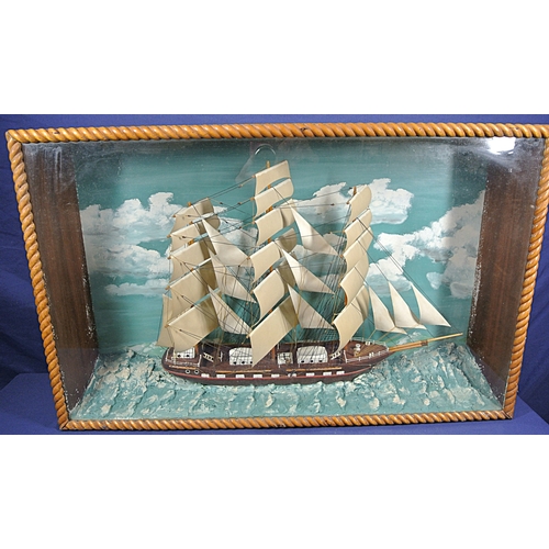 317 - Ornate timber model of a 3 masted barque in display case