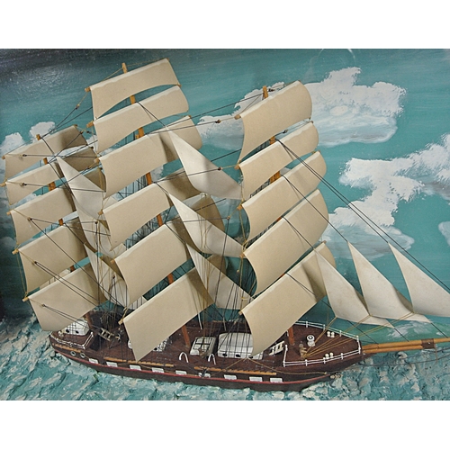 317 - Ornate timber model of a 3 masted barque in display case