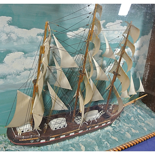 317 - Ornate timber model of a 3 masted barque in display case