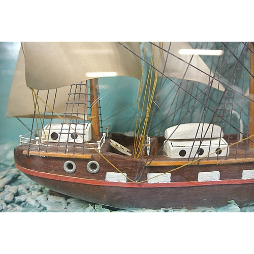 317 - Ornate timber model of a 3 masted barque in display case