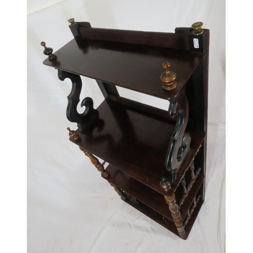 320 - Victorian mahogany 4 tier whatnot with turned & shaped columns, on bun feet