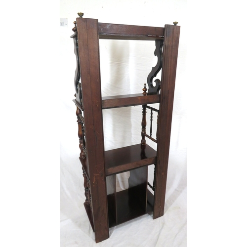 320 - Victorian mahogany 4 tier whatnot with turned & shaped columns, on bun feet