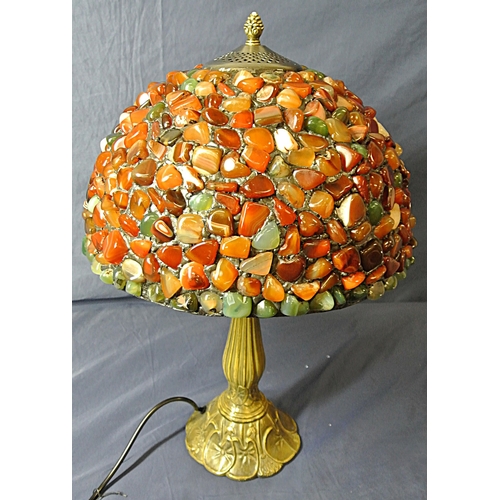324 - Art nouveau style electric lamp with domed pebbled shade, shaped column & base