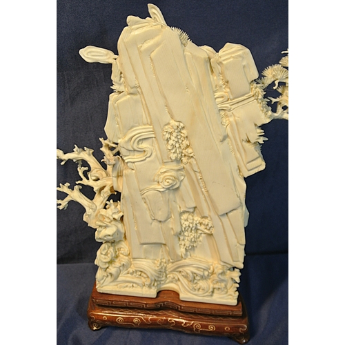 329 - Ornate intricately designed Oriental Geisha with figures & monkey depicting one of the eight immorta... 