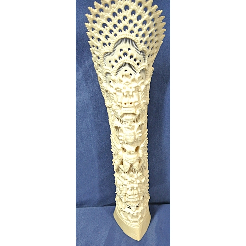 330 - Oriental carved Bali totem with figure of a deity and serpent