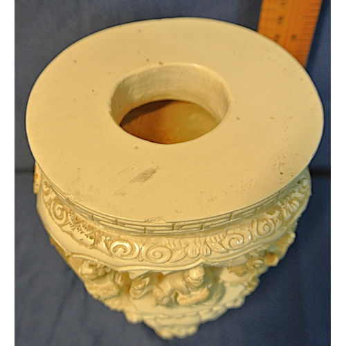 332 - Oriental tripod incense burner decorated with figures of wise men & dragons, on 3 feet