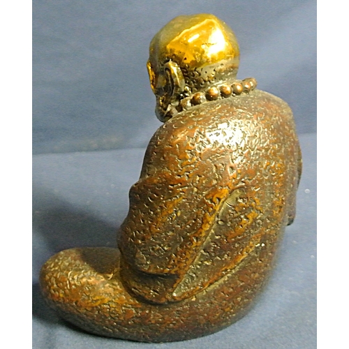 338 - Oriental brass and copper figure of Buddha Bodhidharma seated