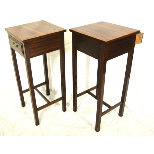 340 - Pair of Edwardian inlaid mahogany side tables with frieze drawers, brass drop handles with pierced b... 