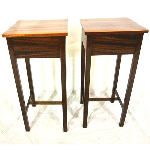 340 - Pair of Edwardian inlaid mahogany side tables with frieze drawers, brass drop handles with pierced b... 