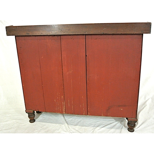 345 - Edwardian mahogany linen press with panelled doors, shelved interior, on round legs