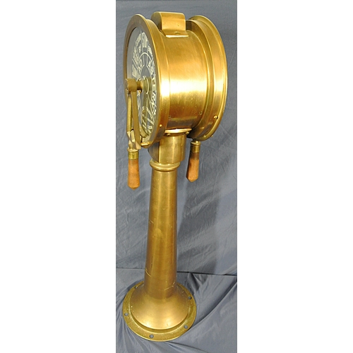 355 - Mariners replica brass ships telegraph with round dials & base