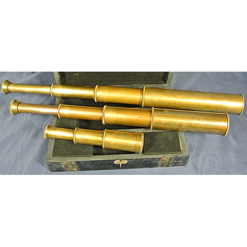356 - Set of 3 adjustable marine telescopes in fitted case