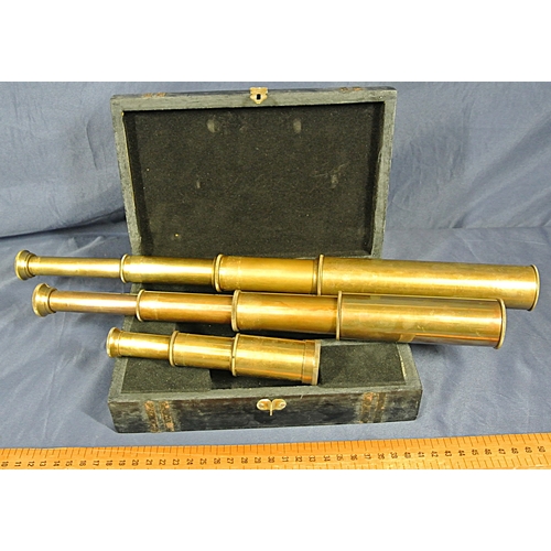 356 - Set of 3 adjustable marine telescopes in fitted case