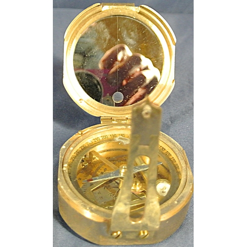 357 - Ornate Mariners brass handheld folding compass