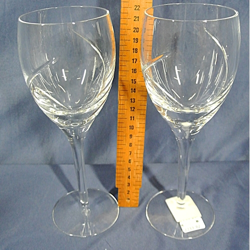 359 - Pair of Waterford Crystal cut glass 'Siren' pattern wine glasses with round bases