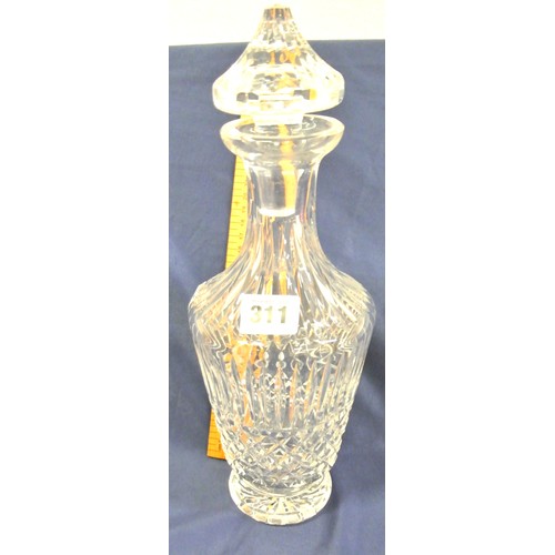 311 - Waterford Crystal cut glass decanter of round tapering form with hobnail & faceted decoration & stop... 