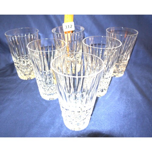 312 - Set of 6 Waterford Crystal round tapering 'Maeve' pattern  tumblers with diamond & faceted decoratio... 