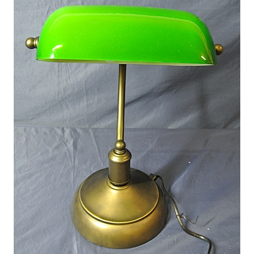 339 - Vintage Bankers lamp with green glass shade and round base