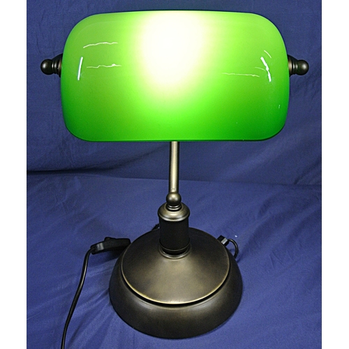 339 - Vintage Bankers lamp with green glass shade and round base