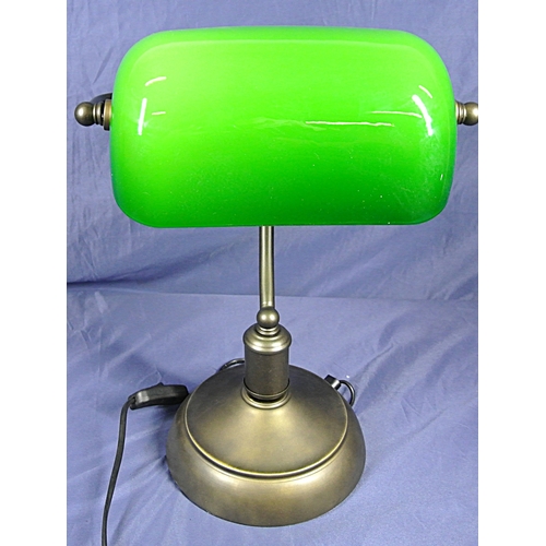 339 - Vintage Bankers lamp with green glass shade and round base