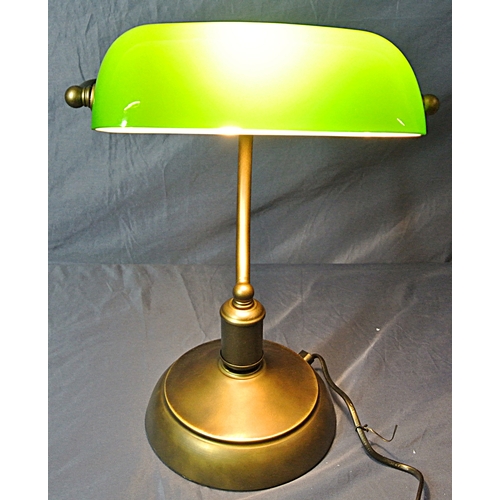 339 - Vintage Bankers lamp with green glass shade and round base