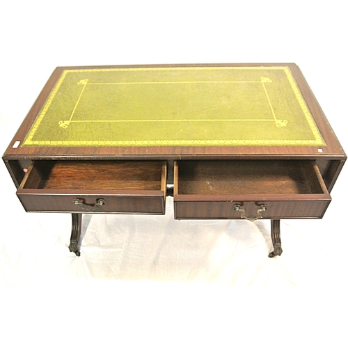 439 - Edwardian design mahogany low sofa or coffee table with drop leaves, reeded borders, 2 frieze drawer... 