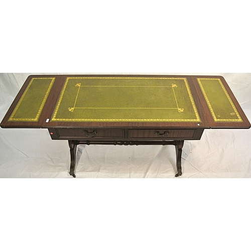 439 - Edwardian design mahogany low sofa or coffee table with drop leaves, reeded borders, 2 frieze drawer... 