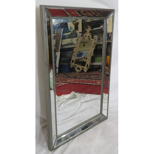 446 - Art deco style bevelled glass wall mirror with beaded decoration