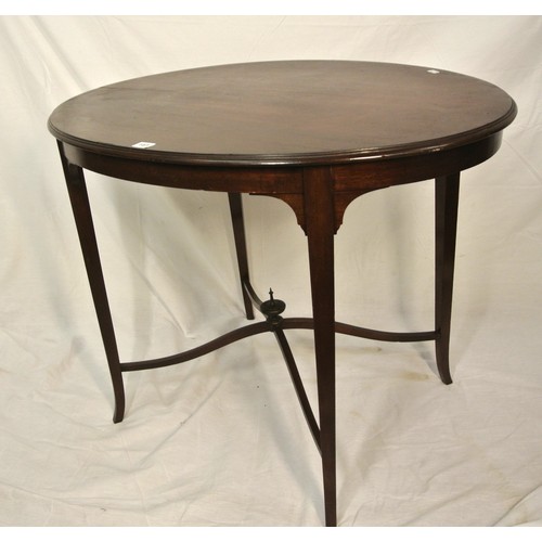 447 - Edwardian oval mahogany occasional table with shaped tapering legs & stretchers
