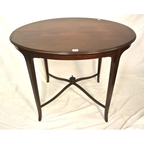 447 - Edwardian oval mahogany occasional table with shaped tapering legs & stretchers